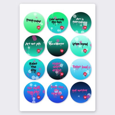 Graffiti quote sticker set 3 – 12 round stickers on one sheet