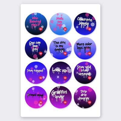 Graffiti quote sticker set 4 – 12 round stickers on one sheet