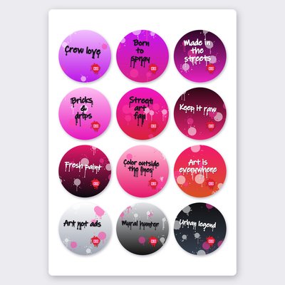 Graffiti quote sticker set 5 – 12 round stickers on one sheet