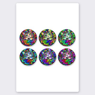 KlittyCrew «Rainbow» graffiti cat sticker set – 6 round stickers on one sheet