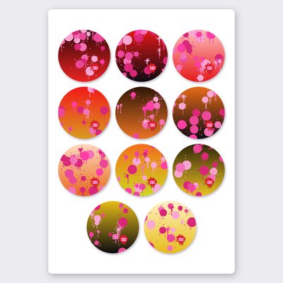Paint splatter sticker set 1 – 11 round stickers on one sheet