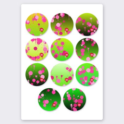 Paint splatter sticker set 2 – 11 round stickers on one sheet