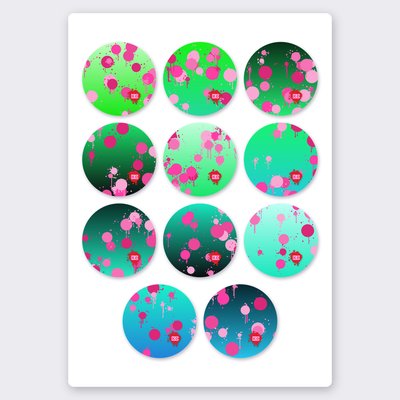 Paint splatter sticker set 3 – 11 round stickers on one sheet