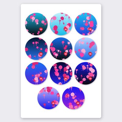 Paint splatter sticker set 4 – 11 round stickers on one sheet