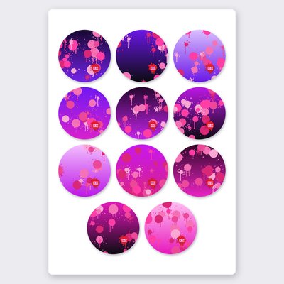 Paint splatter sticker set 5 – 11 round stickers on one sheet