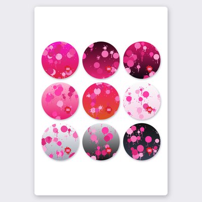 Paint splatter sticker set 6 – 9 round stickers on one sheet