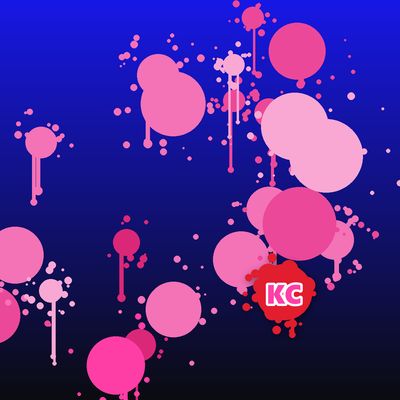 Round pink paint splatter sticker – Blue To Black gradient