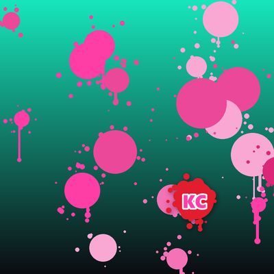 Round pink paint splatter sticker – Teal To Black gradient