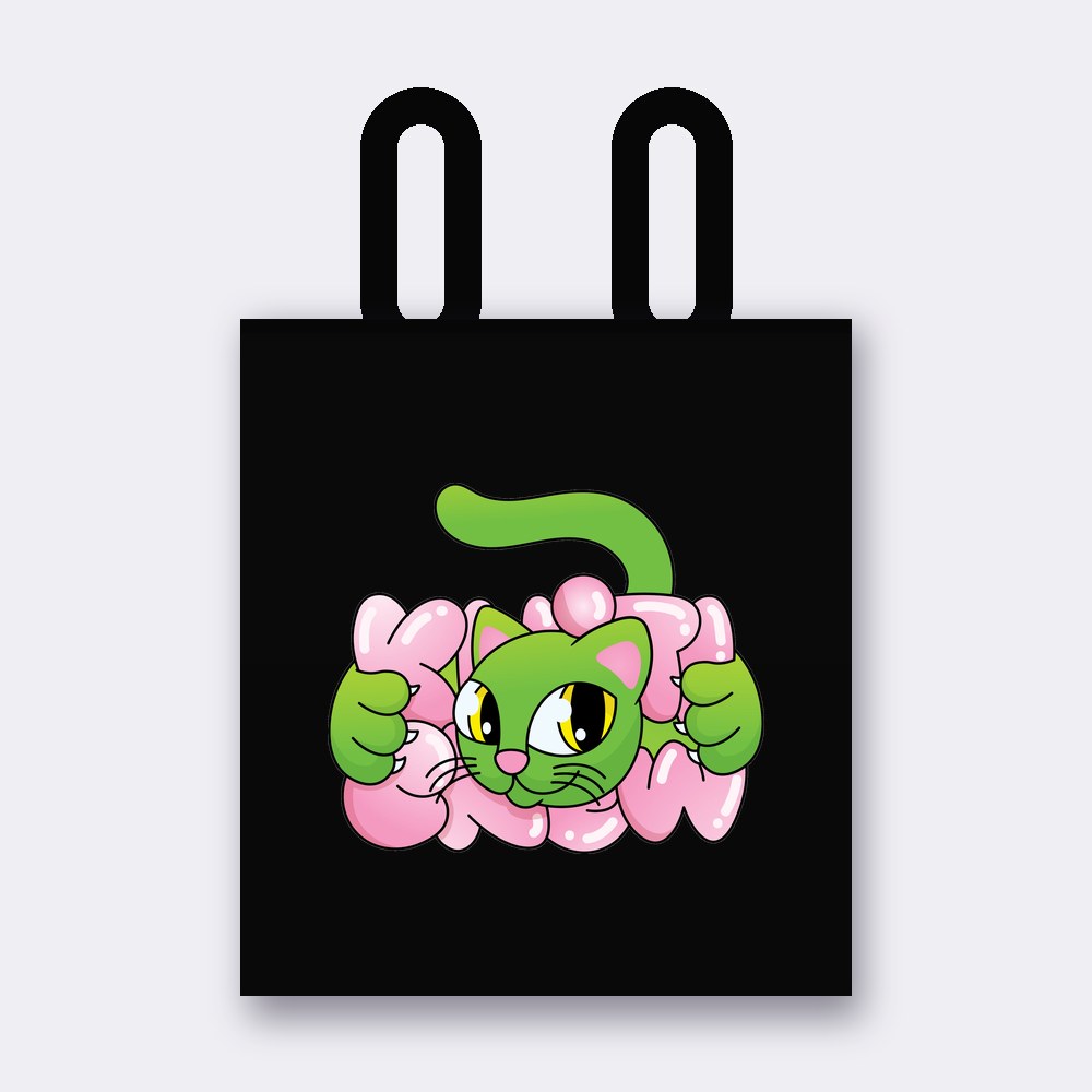 Green Bubble Cat tote bag – black