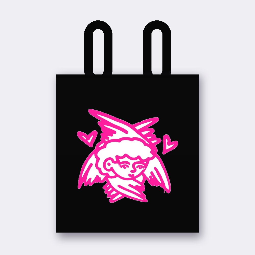 Pink Angel with Hearts tote bag – black