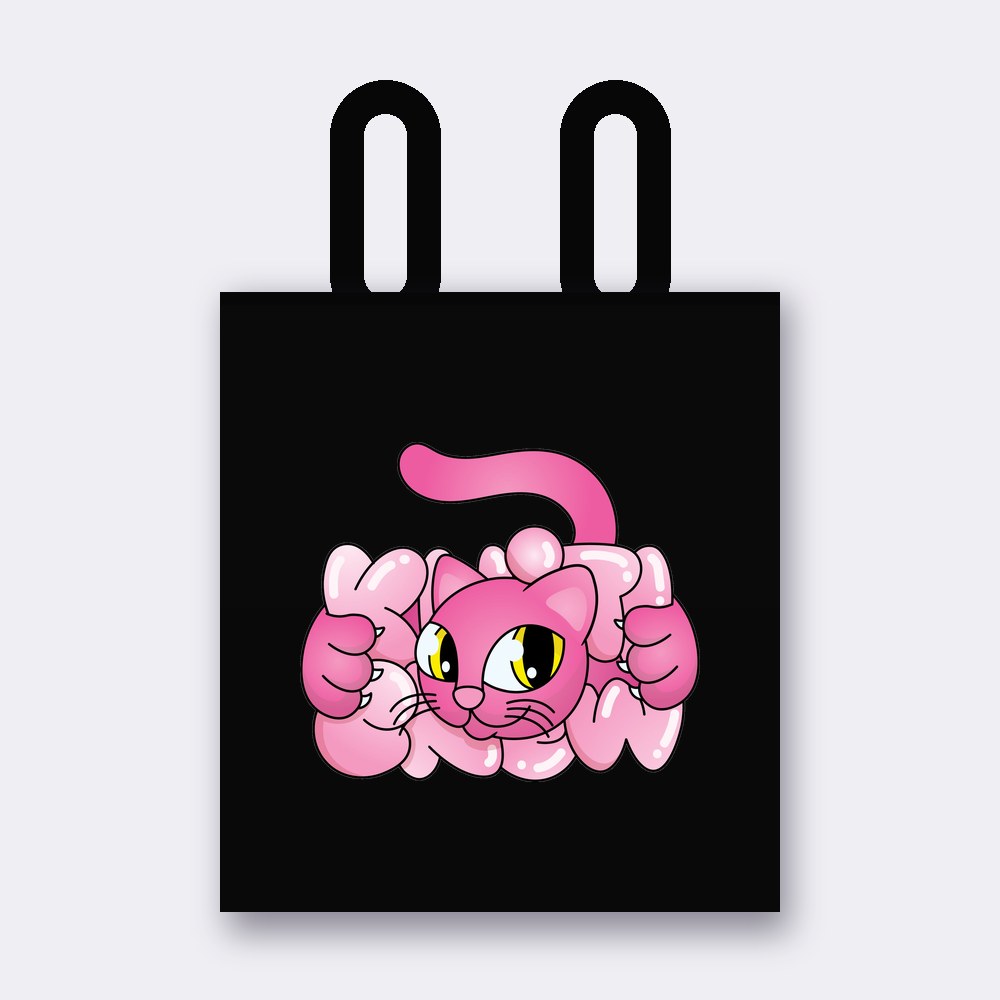 Pink Bubble Cat tote bag – black