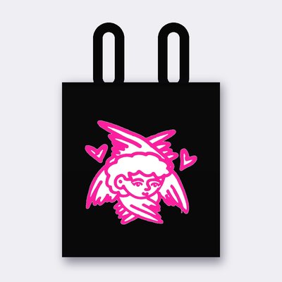 Pink Angel with Hearts tote bag – Black