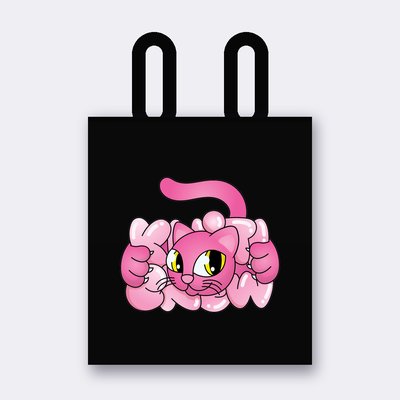 Pink Bubble Cat tote bag – Black